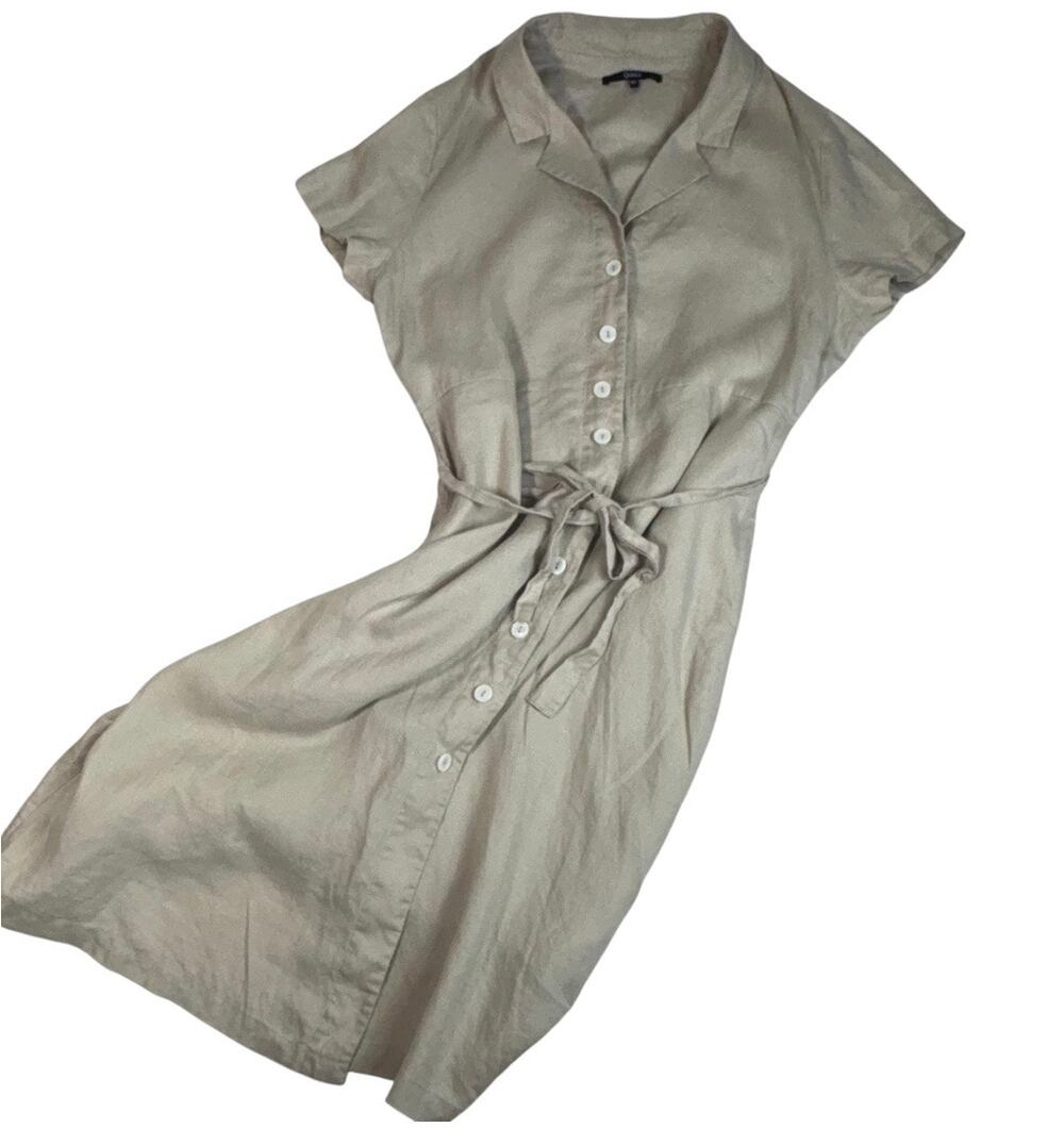 QUINCE WOMEN'S LINEN TAN BUTTON DOWN DRESS XL